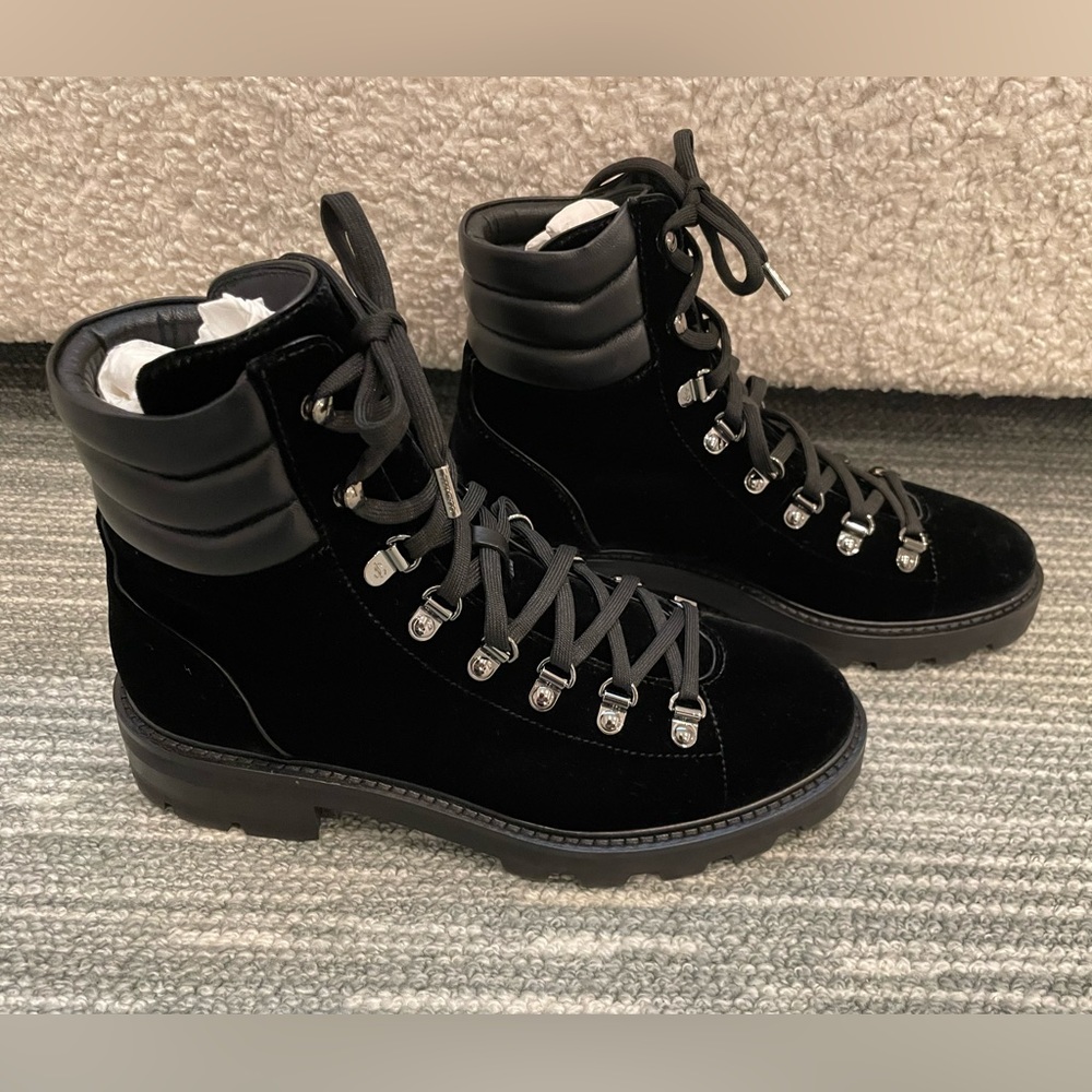 Jimmy Choo Black 30mm Eshe Velvet Lace Up Boots